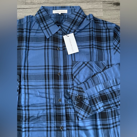 We Wore What Women's XXS/XS Boyfriend Plaid Button-Up Relaxed Shirt Blue/ Black - Picture 5 of 12
